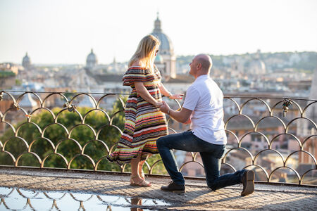 Late afternoon surprise proposal at the Pincio Gardens in Rome