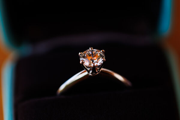 Detail of the engagement ring in its ringbox