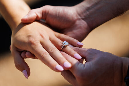 Engagement ring during a marriage proposal photo shoot in Rome