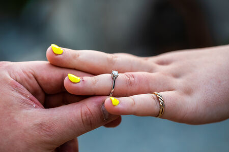 Close-up of the engagement ring during a surprise proposal photo session in Rome