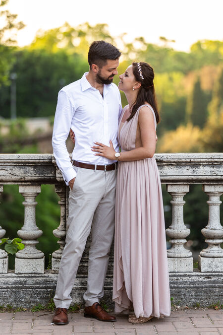 Romantic pose for a beautiful couple on their Honeymoon in Rome