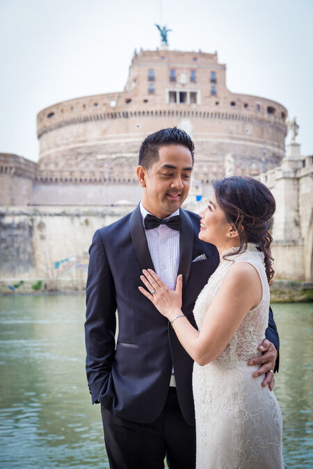 A beautiful couple during a Sposi Novelli photo shoot in Rome